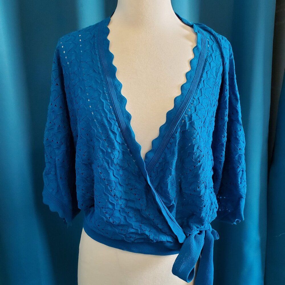 New York & Company Blue Wrap Top